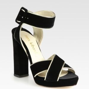 Max Kibardin Black Velvet Metallic Leather sandals